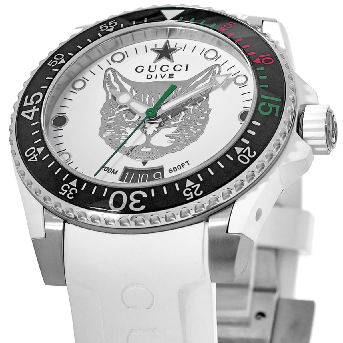tilbehør Clip sommerfugl Fordi Gucci Dive White Tiger Dial White Rubber Men's Watch YA136329 |  WatchMaxx.com