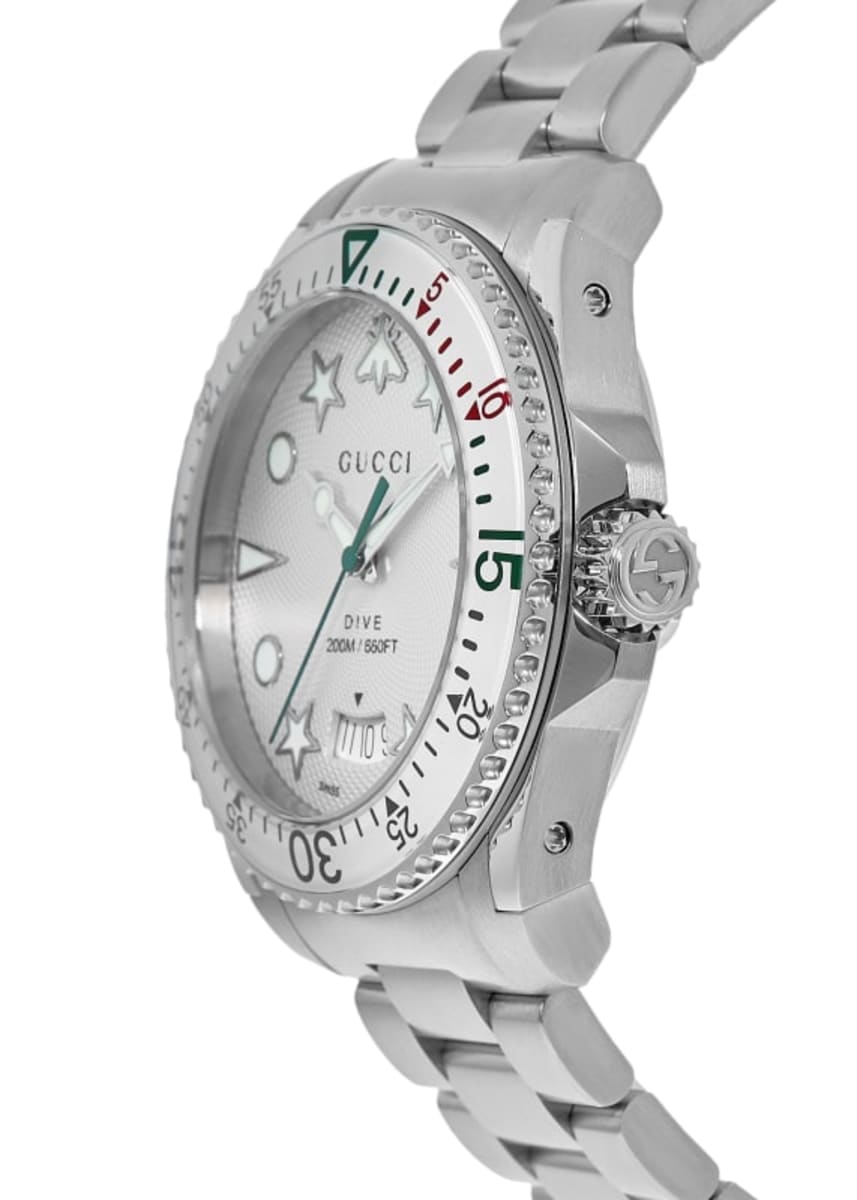 Gucci Dive 40mm Silver & White Steel Men's Watch YA136336