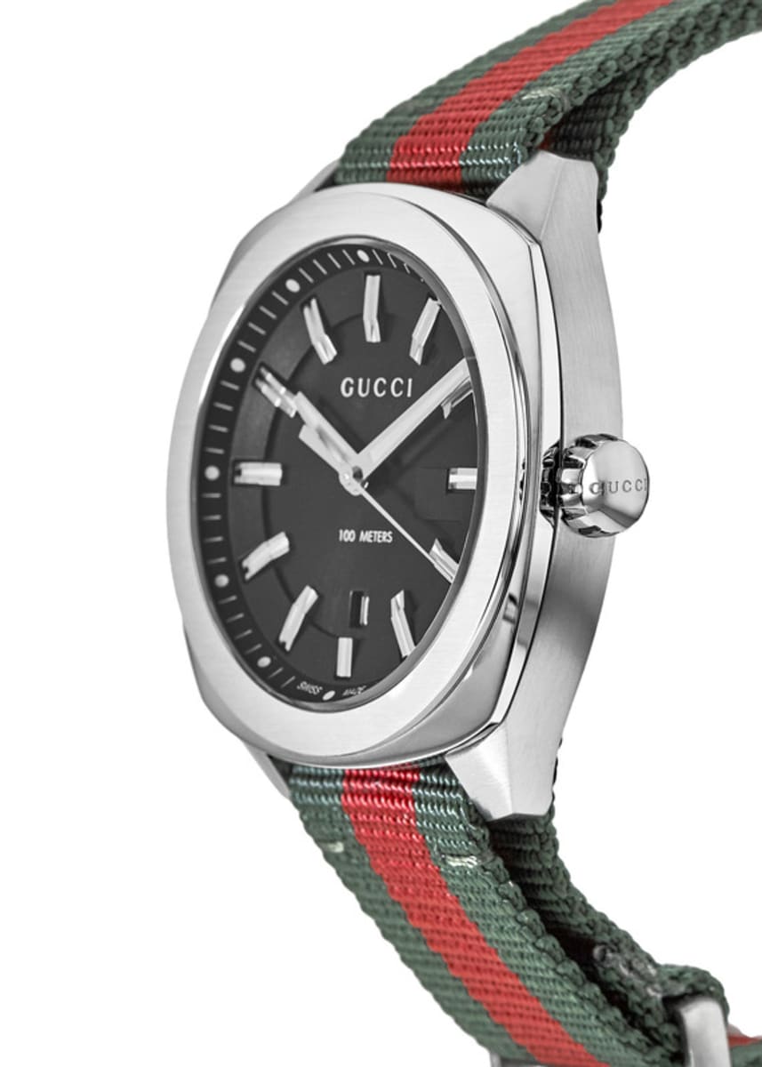 Gucci GG2570 Black Dial Green/Red Nylon Strap Men's Watch YA142305