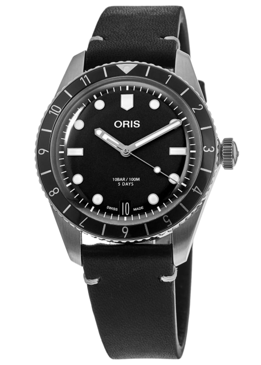 Oris Divers Sixty-Five Calibre 400 Black Dial Leather Strap Men's Watch .