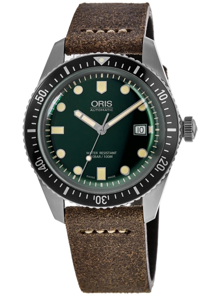 Oris Divers Sixty-Five Automatic Green Dial Leather Strap Men's