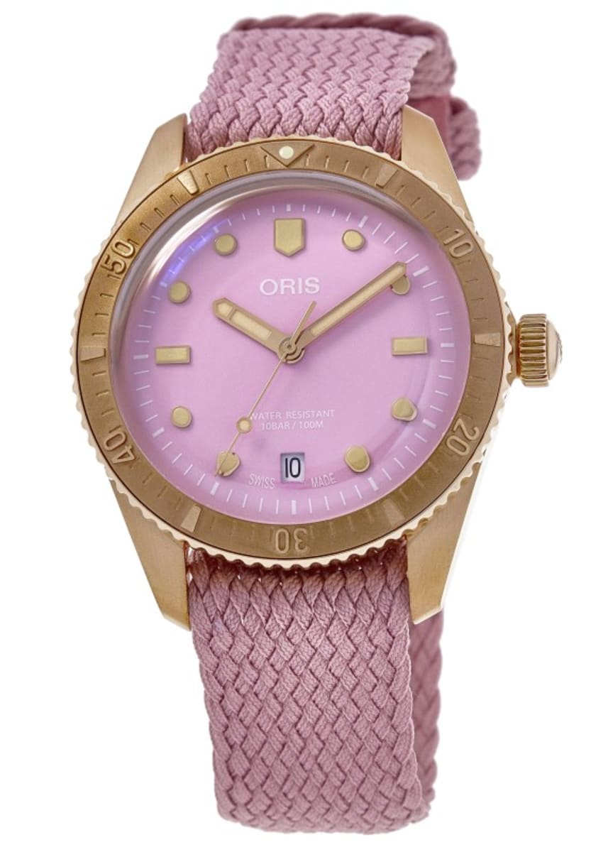 Oris Divers Sixty-Five Pink Dial Bronze Case Women's Watch 01 