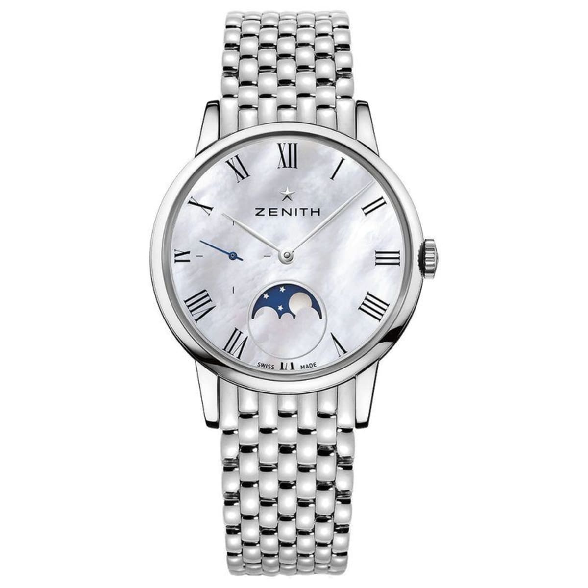 Zenith Elite Ultra Thin Lady Moonphase Mother of Pearl Diamond-Set  Stainless Steel Women's Watch 16.2320.692/80.M2320