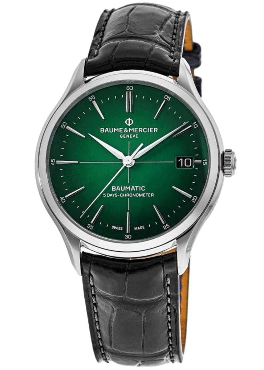 & Mercier Clifton Automatic Green Dial Leather Strap Men's Watch 10592