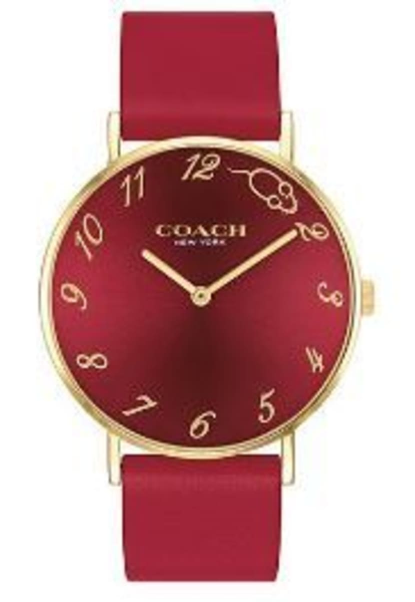 Women’s Red Coach Watch with Leather Strap Coach Perry Red Dial Red Leather Strap Watch for Women main image 2
