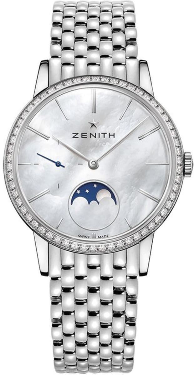 Zenith Elite Ultra Thin Lady Moonphase Mother of Pearl Diamond-Set  Stainless Steel Women's Watch 16.2320.692/80.M2320