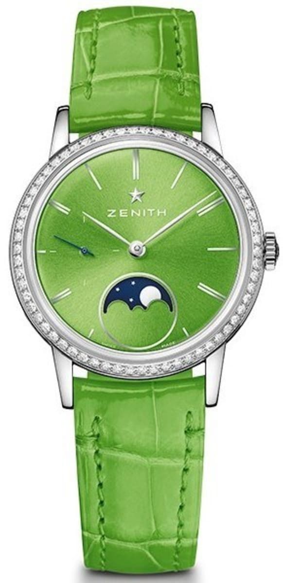 Zenith Elite Ultra Thin Lady Moonphase Mother of Pearl Diamond-Set  Stainless Steel Women's Watch 16.2320.692/80.M2320