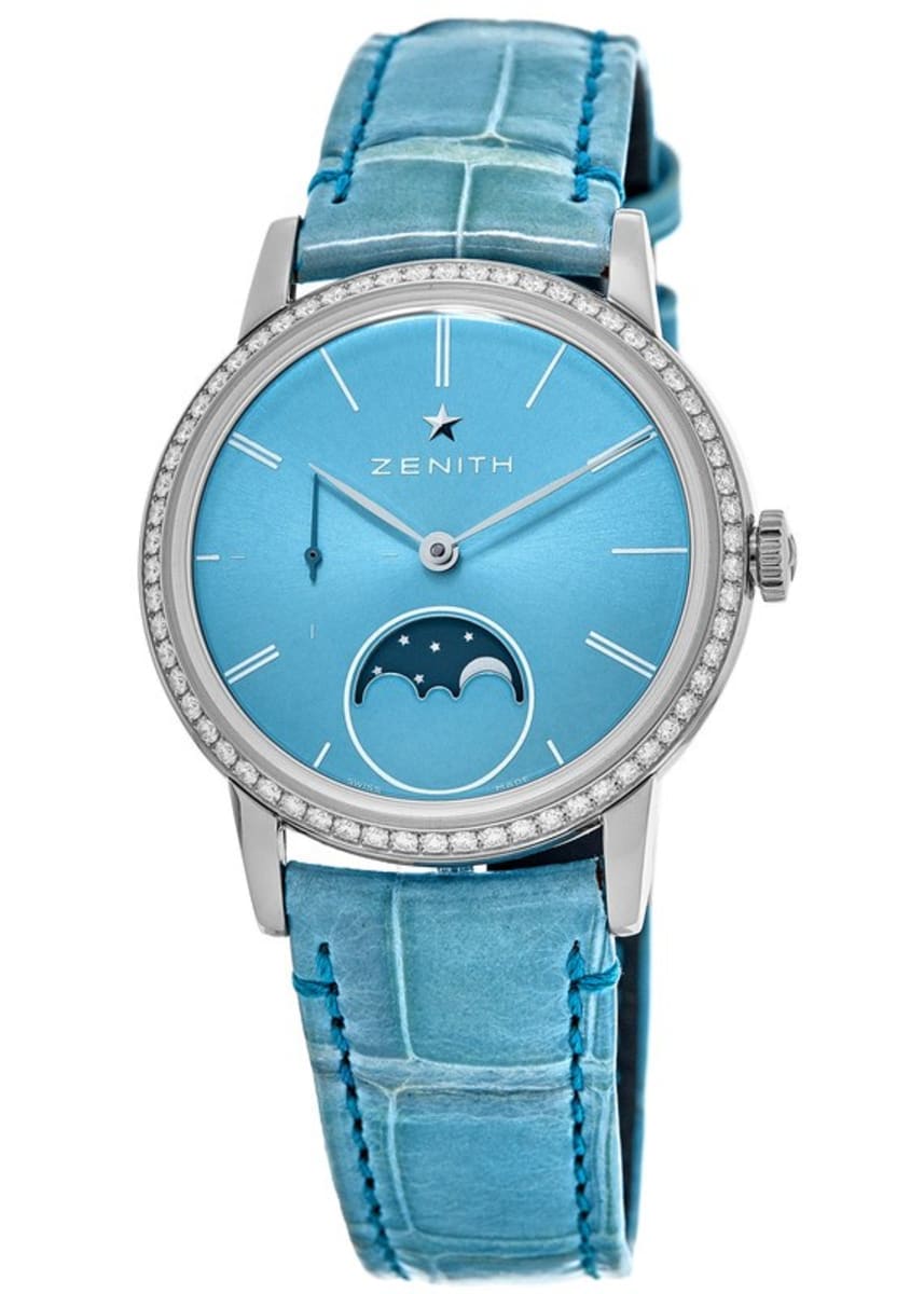 Zenith Elite Ultra Thin Lady Moonphase Turquoise Diamond Dial Turquoise  Leather Women's Watch 16.2333.692/54.C817