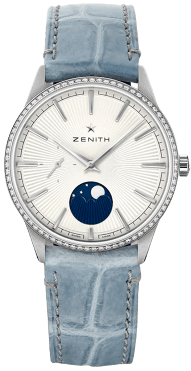 Zenith Elite Lady Moonphase Silver Dial Diamond Leather Strap Women's Watch  16.3200.692/01.C832