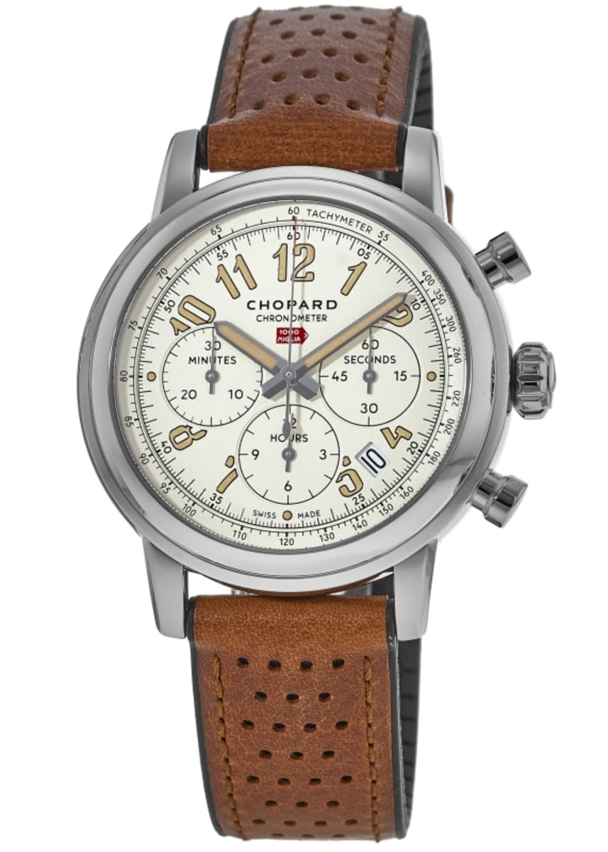 Chopard Mille Miglia Classic Chronograph Limited Edition Off White Dial  Leather Strap Men's Watch 168589-3033