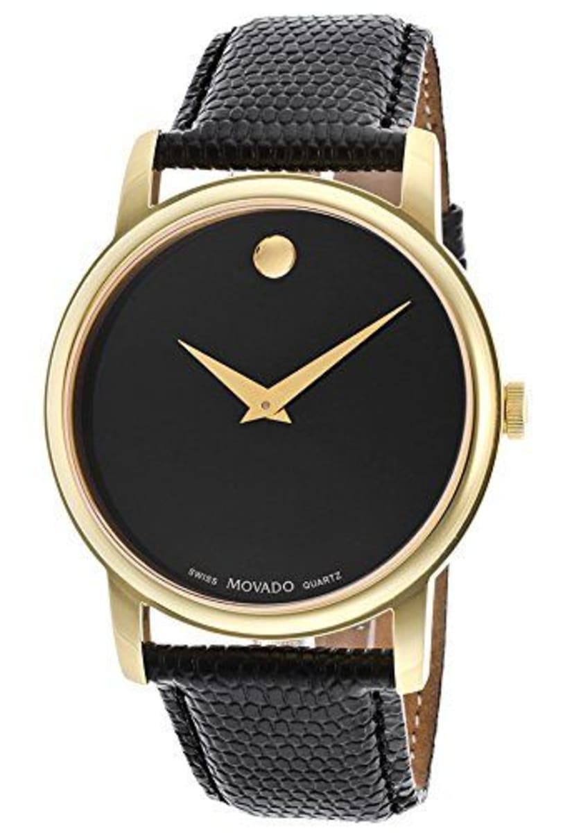 Movado Museum Classic Black Gold Tone Leather Strap Men's