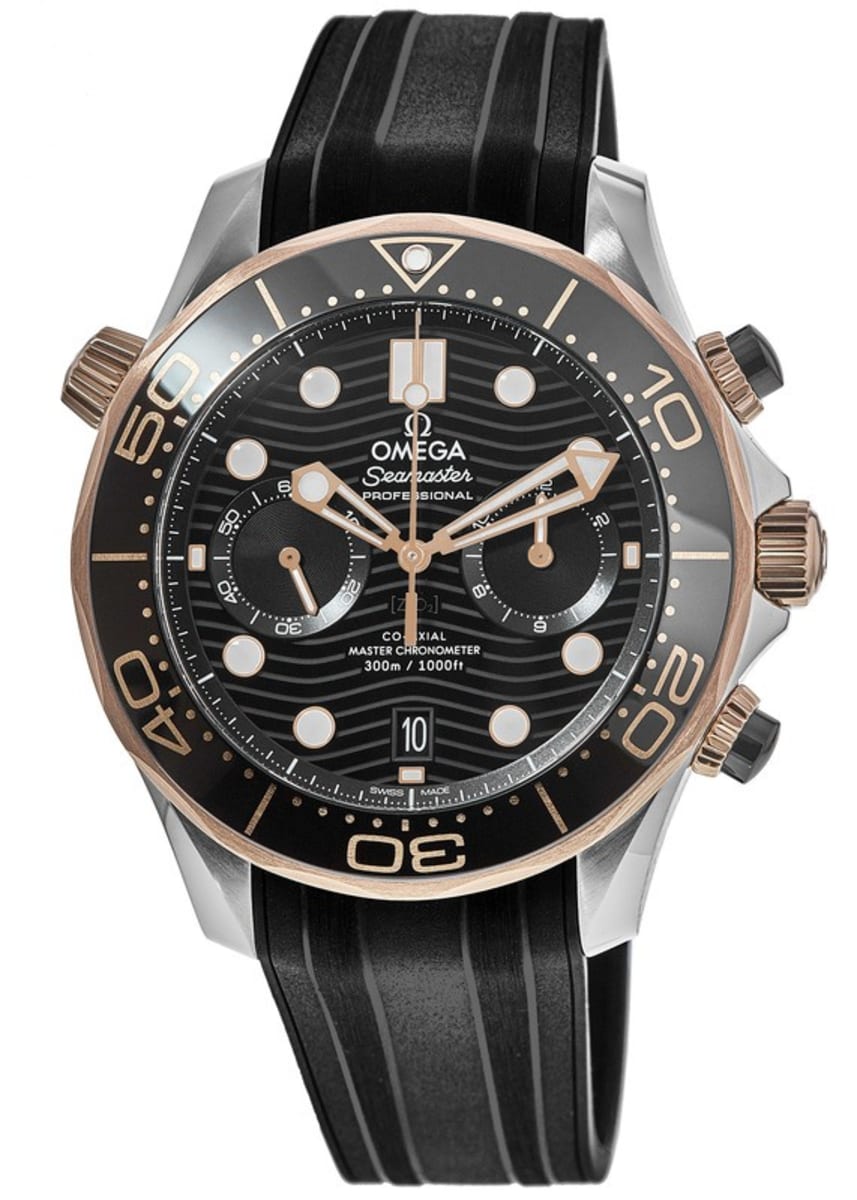 Omega Seamaster Diver 300 M Co-Axial Chronograph Black Dial Rubber Men ...