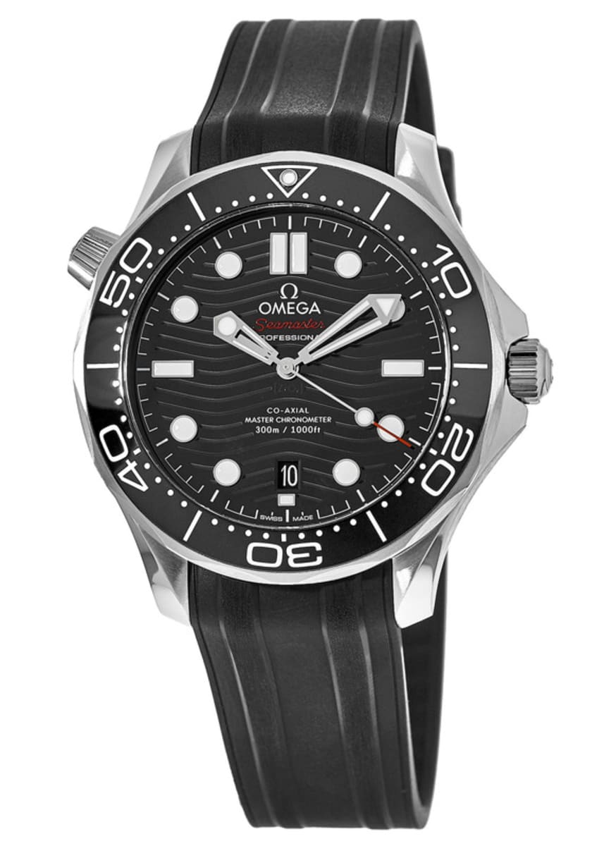 Omega Seamaster Diver 300 M Black Dial Rubber Strap Men's