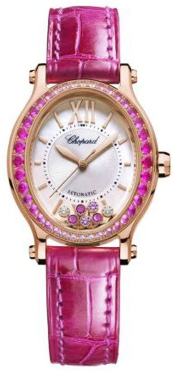 Chopard Happy Sport Oval 7 Floating Diamonds White Leather Strap Women ...