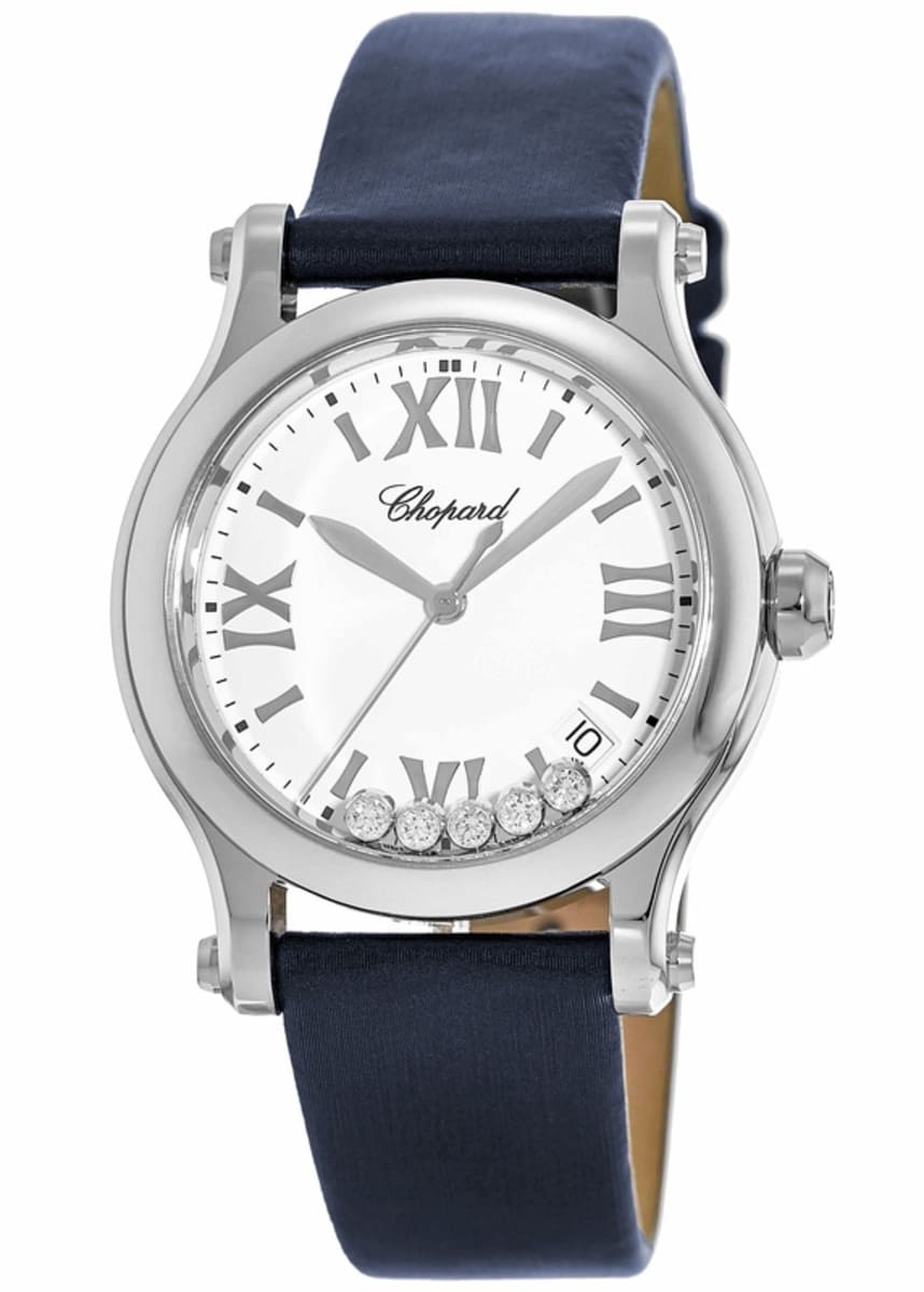 Chopard Happy Sport Medium 36mm Floating Diamond Blue Satin Strap Women ...