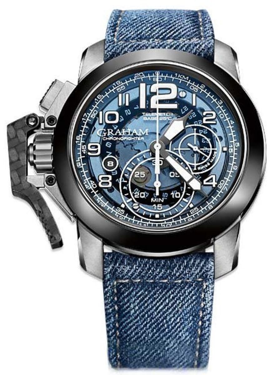 Graham Chronofighter Oversize Blue Dial Blue Denim Strap Men's