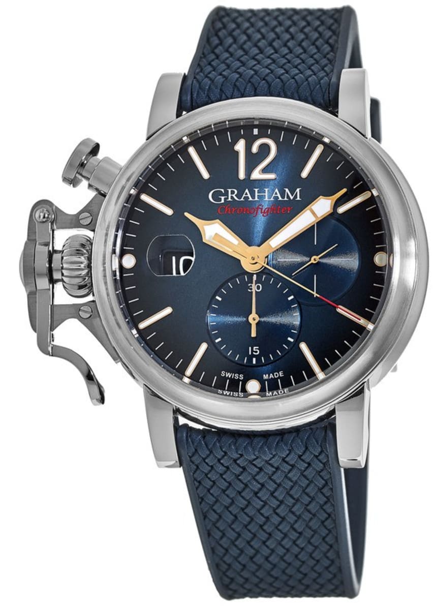 Best Graham Ruber Straps Graham Chronofighter Grand Vintage Blue Dial Rubber Strap Men's Watch ...
