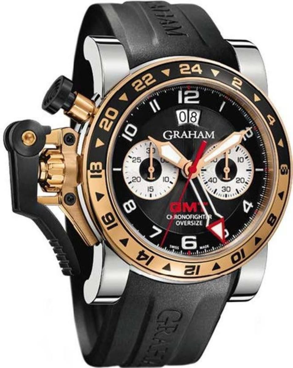 Graham Chronofighter GMT Black Dial Black Rubber Strap Men's