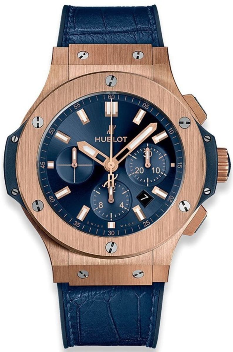 Hublot Big Bang 18kt Rose Gold Chronograph Automatic Blue Dial Men's Watch 301.PX.7180.LR, Automatic Movement, Rubber with A Blue (Alligator) Leather