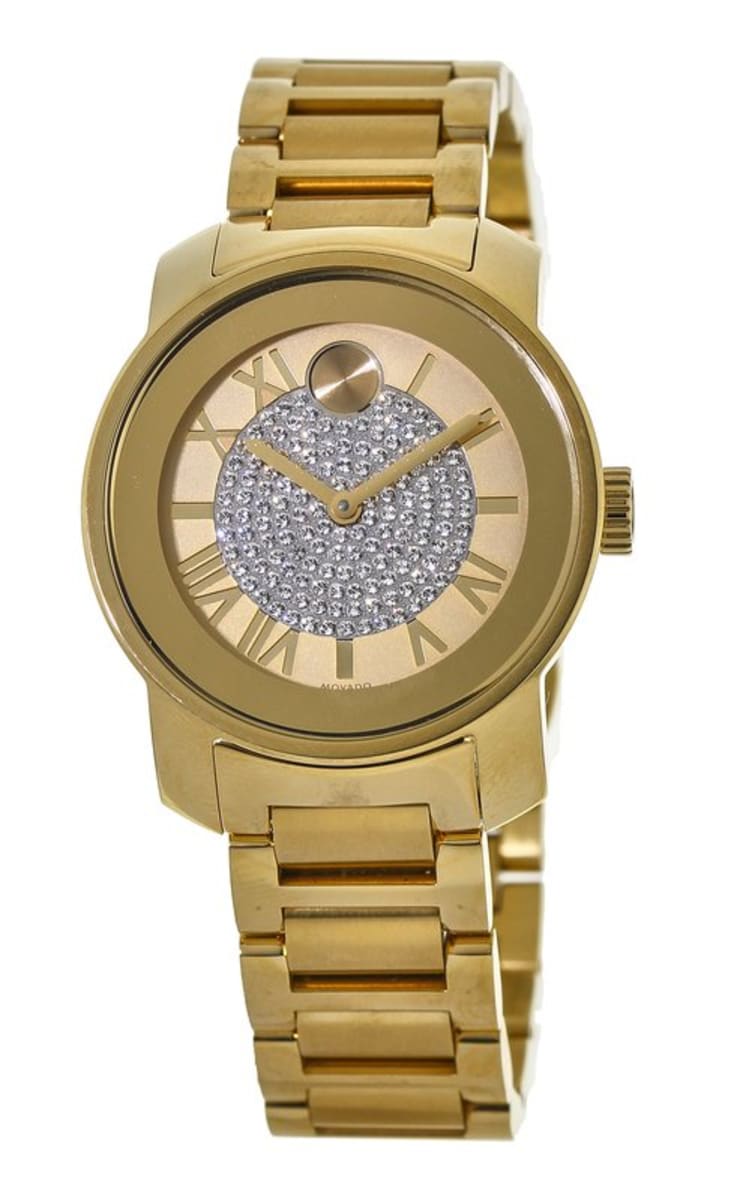 Movado Bold Pave Dial Gold Ion-Plated Stainless Steel Women's Watch ...