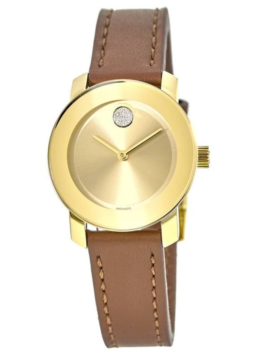 Movado Bold Gold Dial Brown Leather Strap Women S Watch 3600437