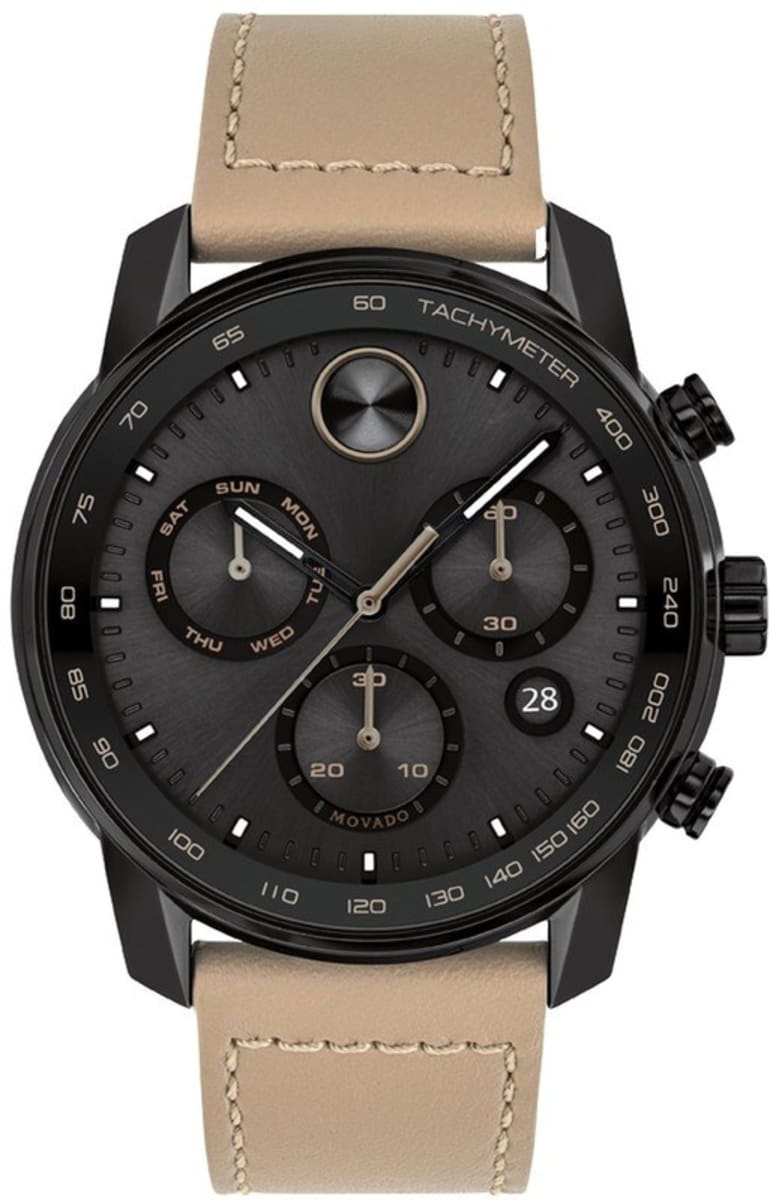 Movado Bold Verso Black Dial Leather Strap Men's Watch 3600738