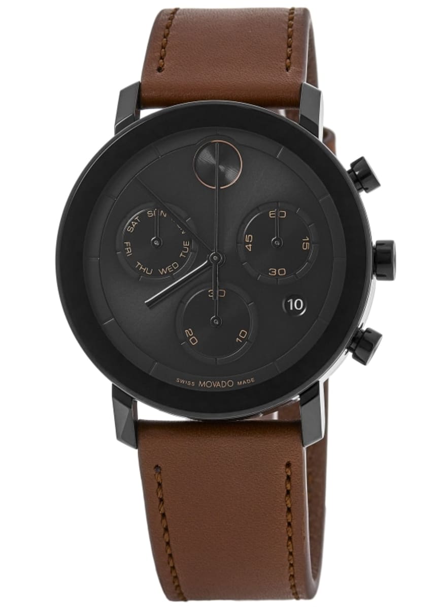 Movado Bold Evolution Black Dial Leather Strap Men's Watch 3600884