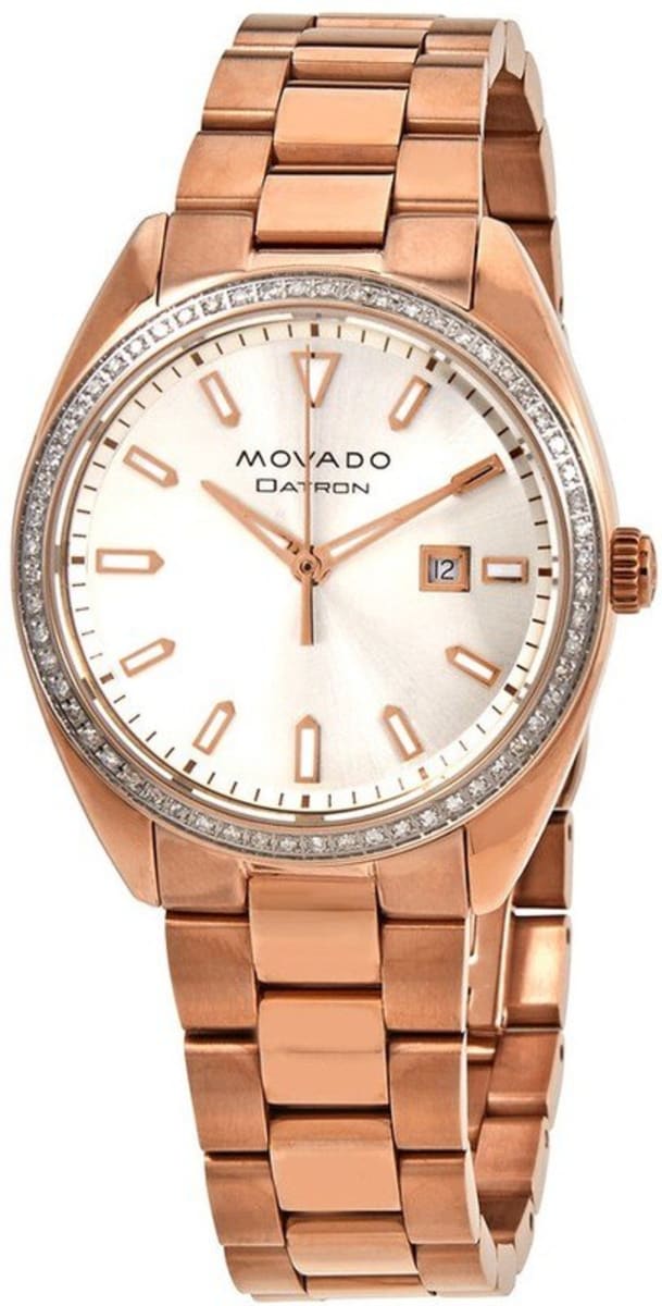 Movado Heritage Datron Silver Dial Diamond Rose Gold Steel