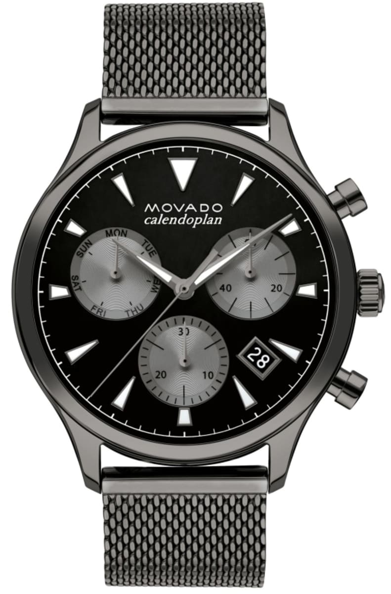 Movado Heritage Calendoplan Black Dial Grey Steel Men's Watch 3650100