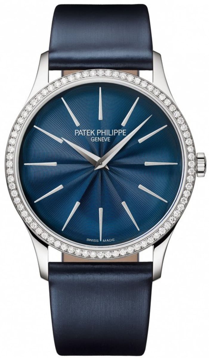 Patek Philippe Calatrava Blue Dial Diamond Leather Strap Women's Watch 4997/200G-001 4997200G001