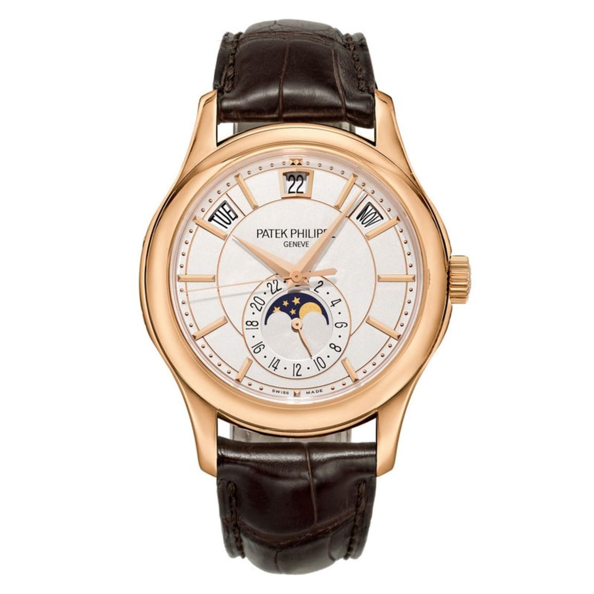 Patek Philippe Annual Calendar Moonphase Rose Gold Brown Leather Men's  Watch 5205R-001