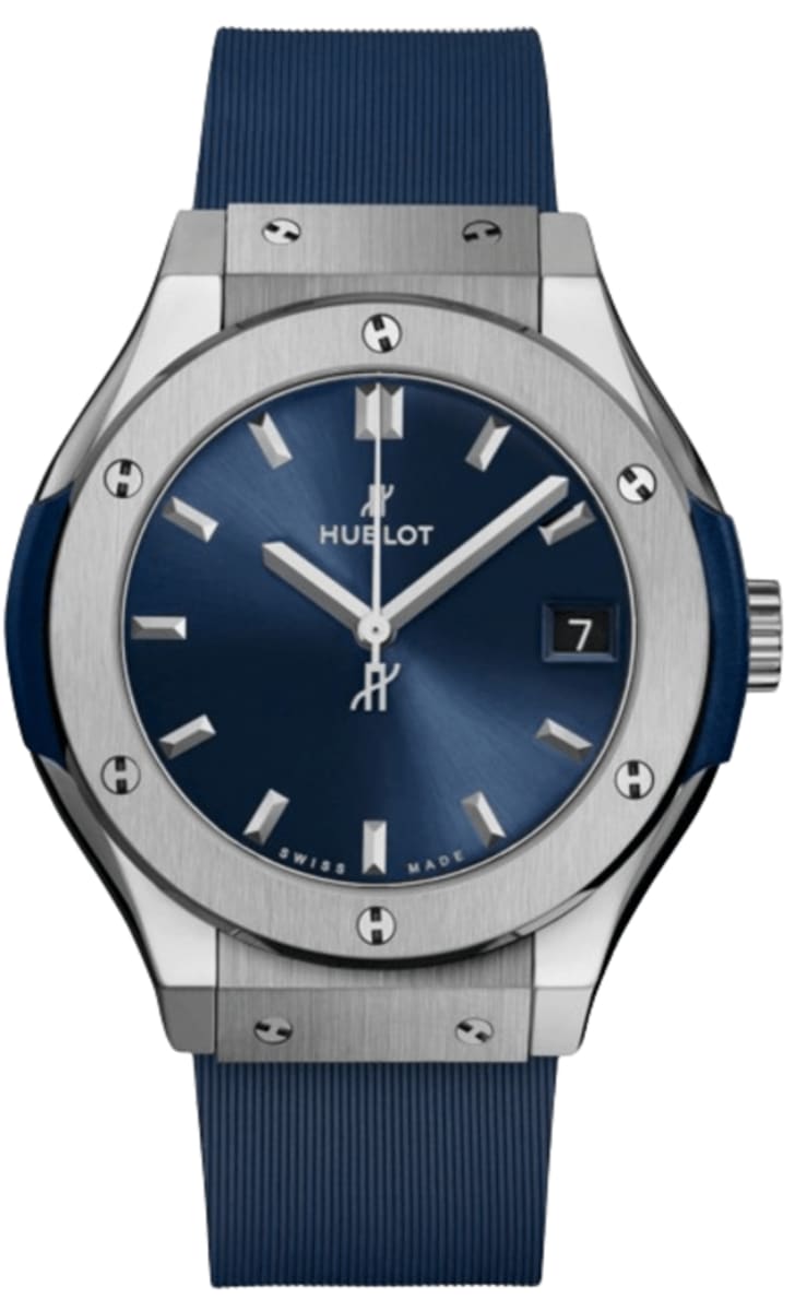 Hublot Classic Fusion 33mm Titanium Quartz Blue Dial Rubber