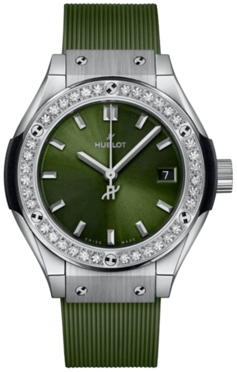 Hublot Classic Fusion Titanium Quartz Green Dial Diamond Bezel