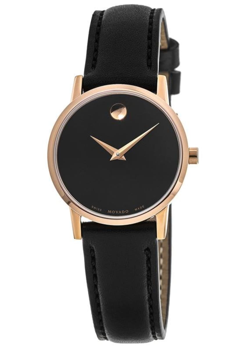 Movado Museum Classic Black Dial Black Leather Women's Watch 607276