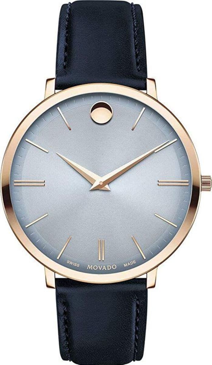 Movado Ultra Slim Blue Dial Blue Leather Strap Women's Watch 607402