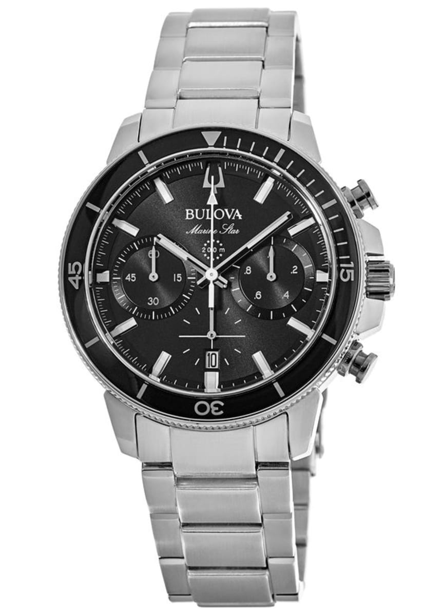 96B272 Chronograph Stainless Bulova Black Dial Star Steel Marine Watch Men\'s