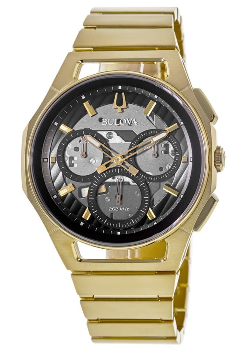 Stainless Curv Gold Watch 97A144 Bulova Grey Chronograph Yellow Steel Men\'s Dial Tone