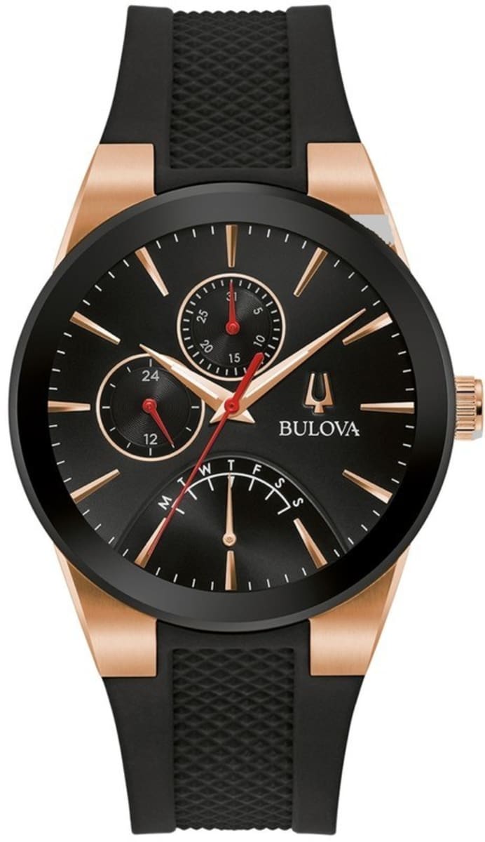 Bulova Futuro Black Dial Black Silicone Strap Men's Watch 97C111