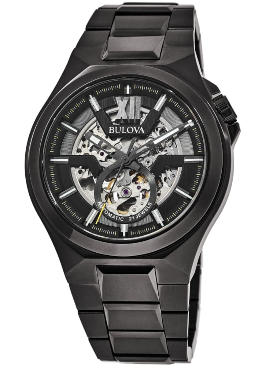 Bulova Classic Gunmetal Skeleton Dial Black Steel Men\'s Watch 98A179 | Automatikuhren