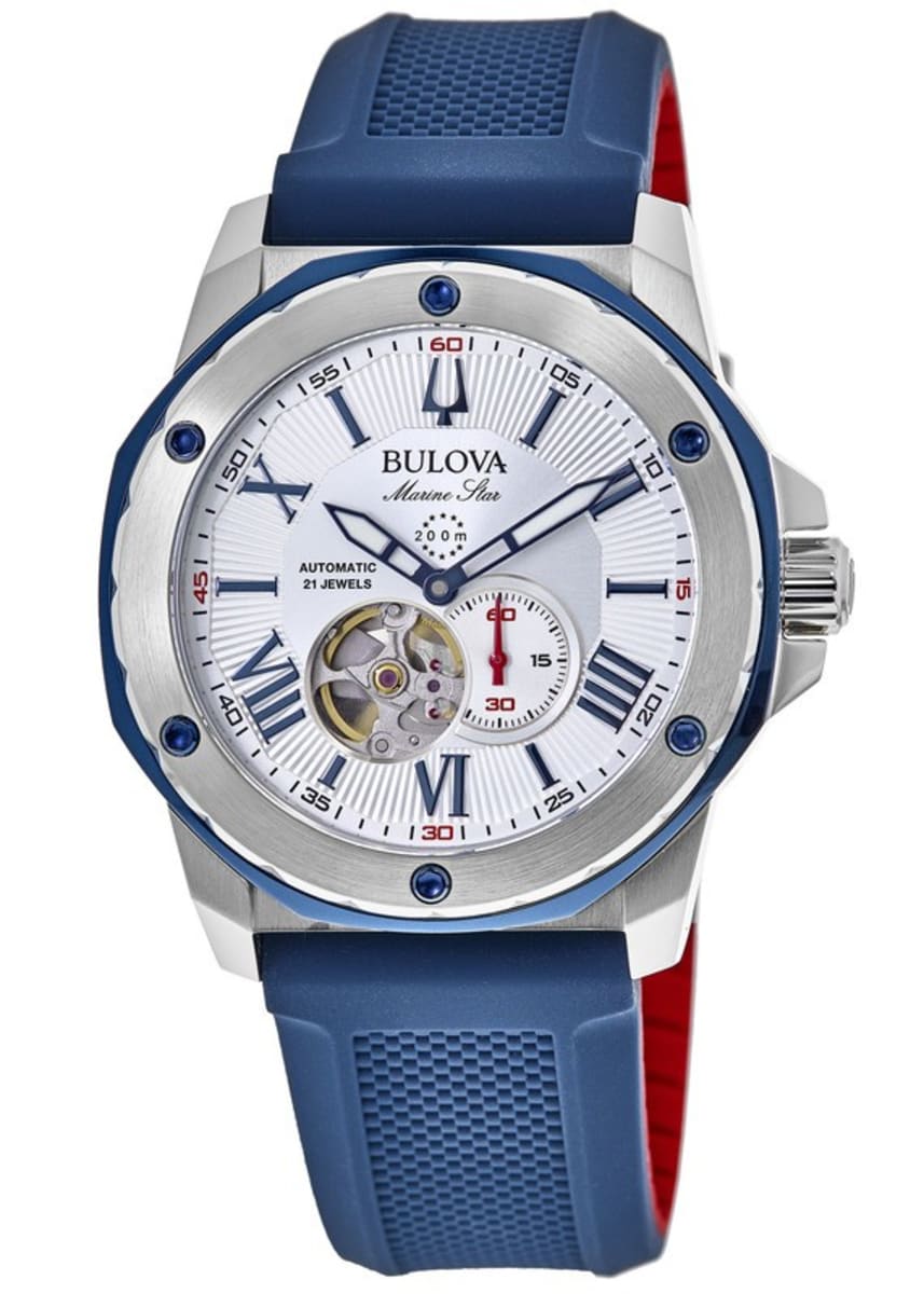 Bulova Marine Star White Dial Blue Rubber Strap Men's Watch 98A225