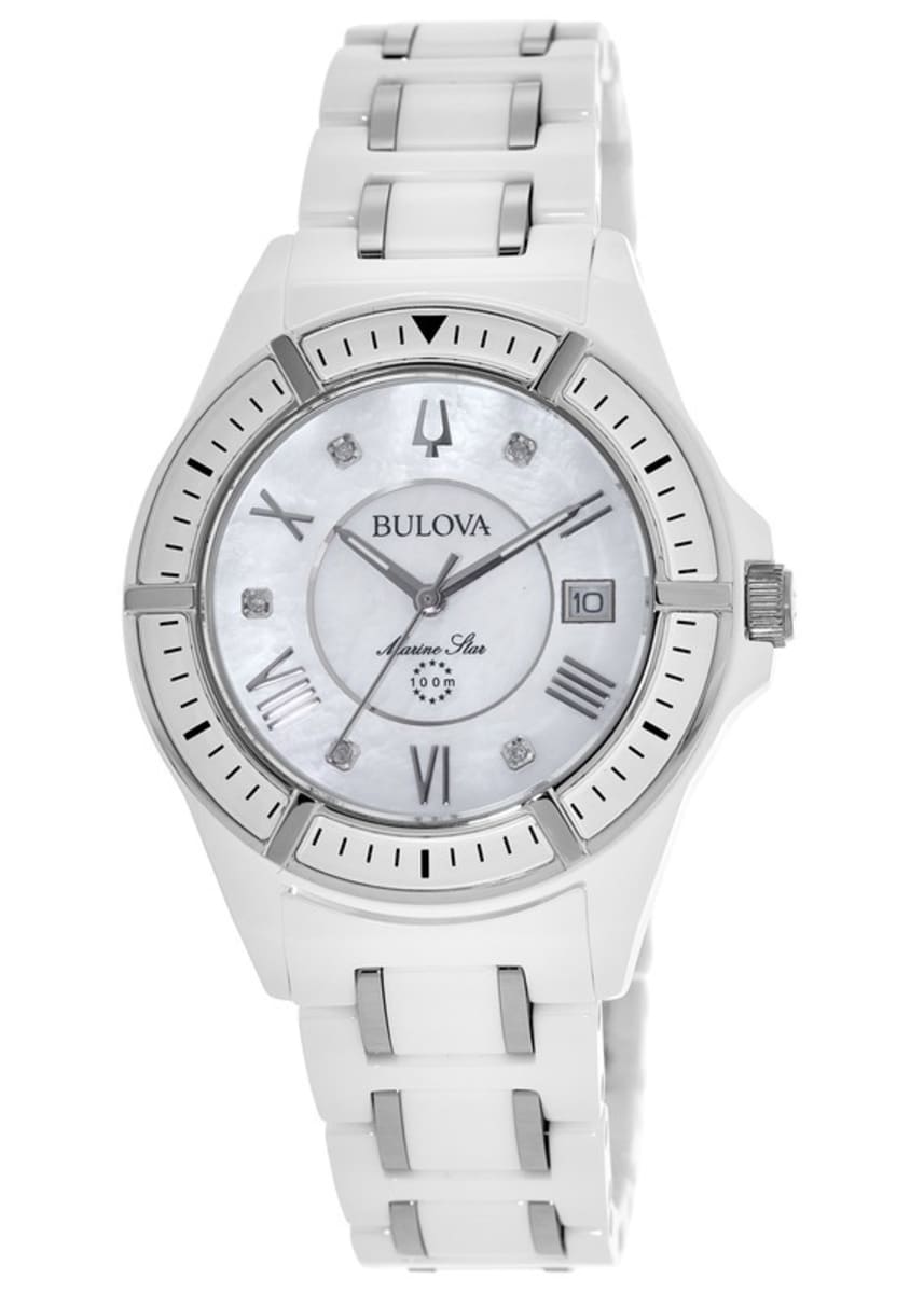 Bulova Marine Star Diamond Mother of Pearl Dial White Ceramic