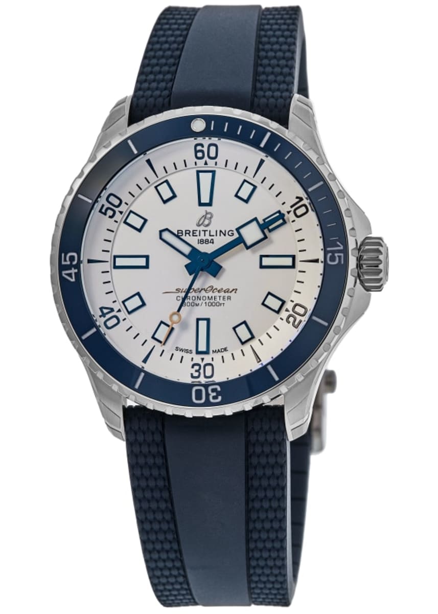 Breitling Superocean Automatic 42 Silver Dial Rubber Strap Men's Watch ...