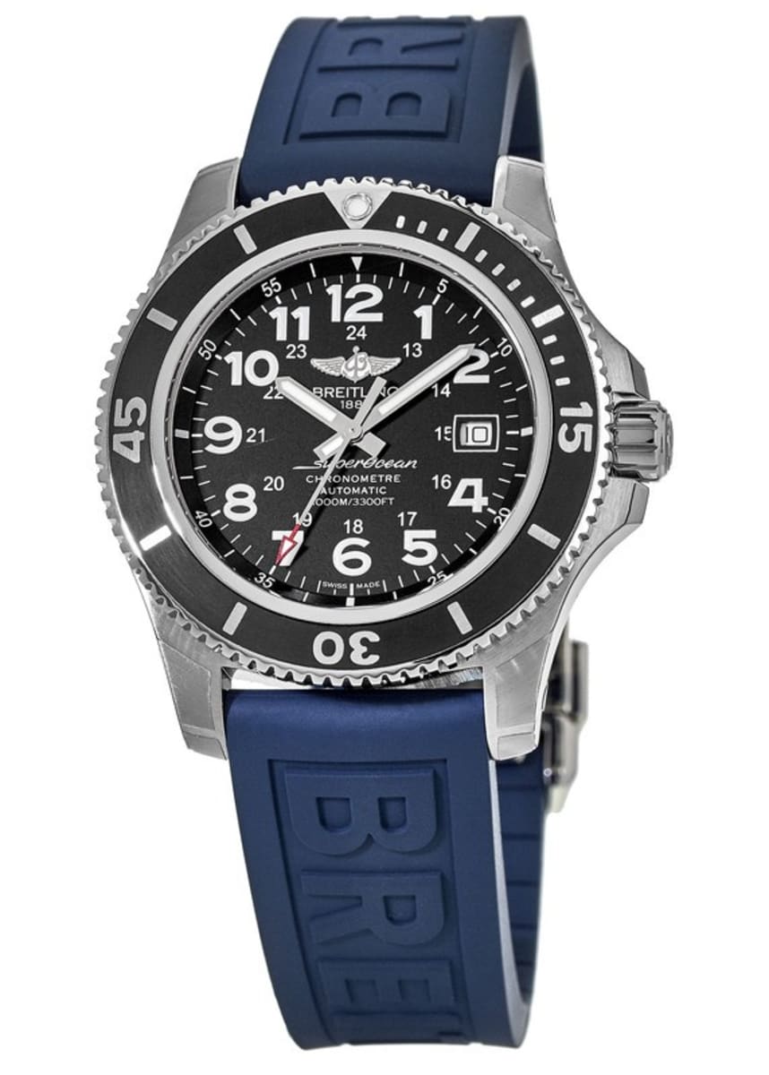 Breitling Superocean II 44 Automatic Black Dial Blue Rubber Strap 