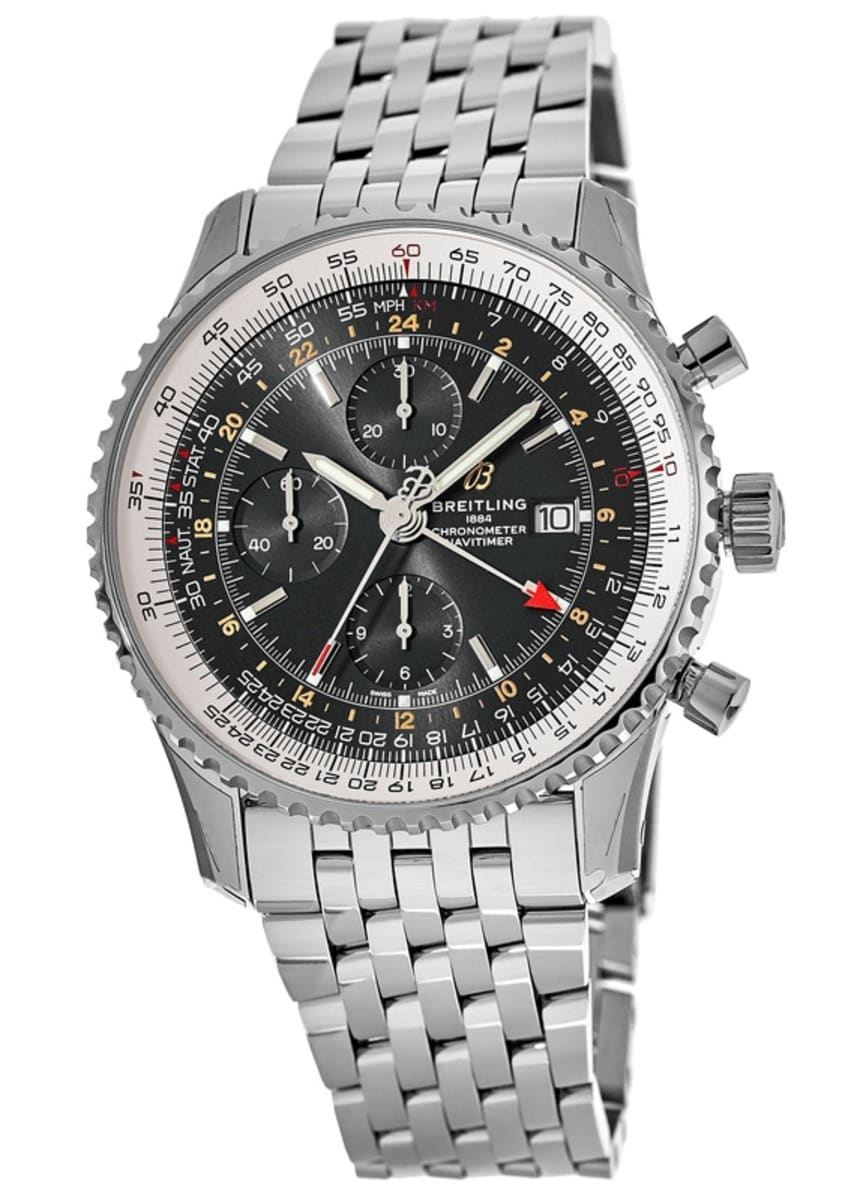 Breitling Navitimer Chronograph GMT 46 Black Dial Stainless Steel Watch  A24322121B2A1