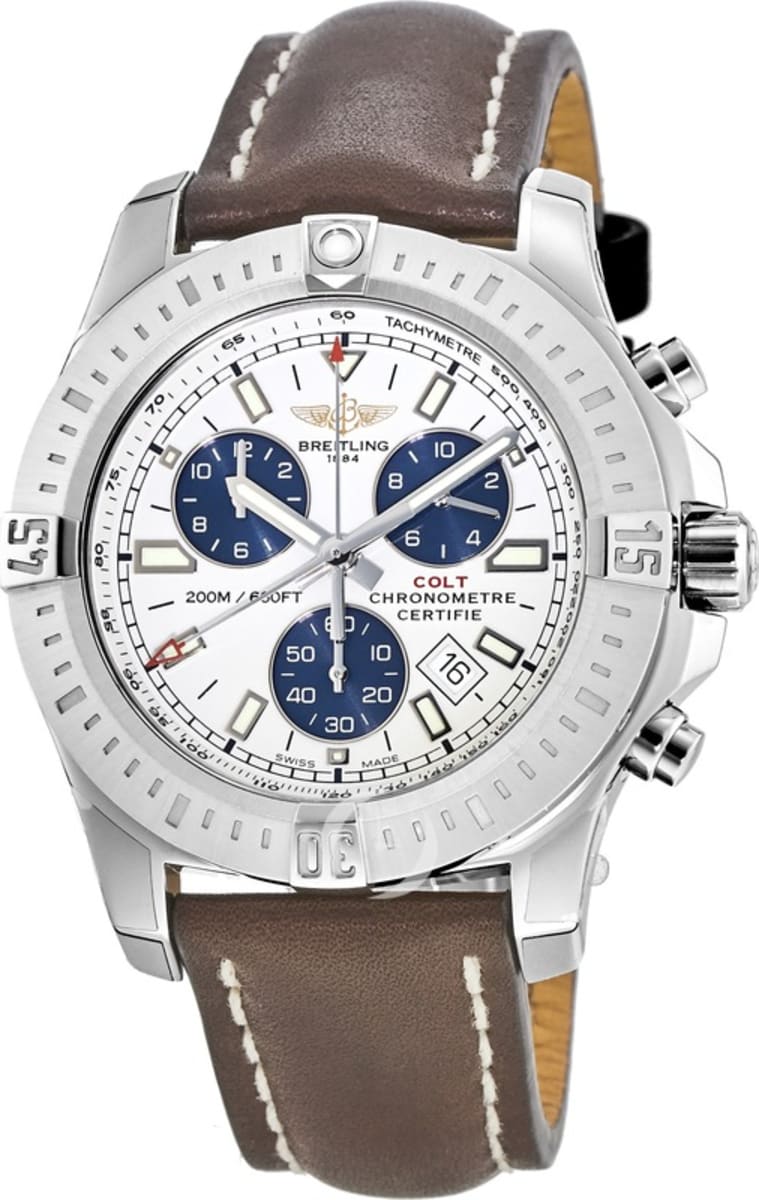 Breitling Colt Chronograph Quartz Silver Dial Leather Strap Men's