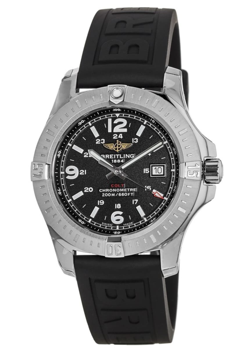 Breitling Colt 44 Quartz Black Dial Rubber Strap Men's Watch A7438811 ...