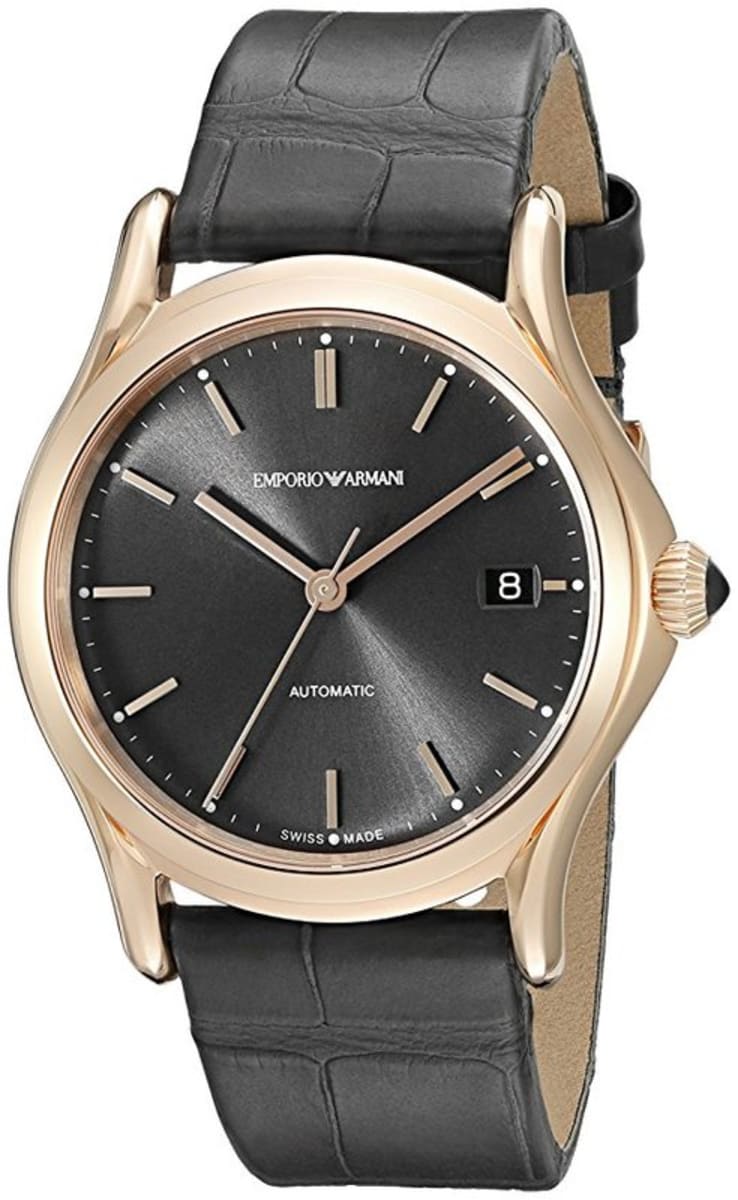 Emporio Armani Classic Light Grey Dial Grey Alligator Leather