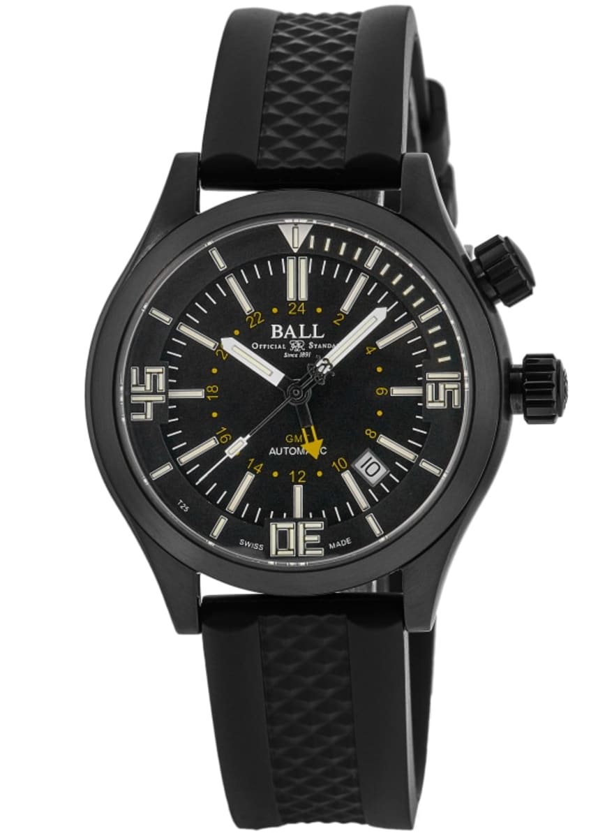 Ball Engineer Master II Diver GMT Black Dial Rubber Strap Men's