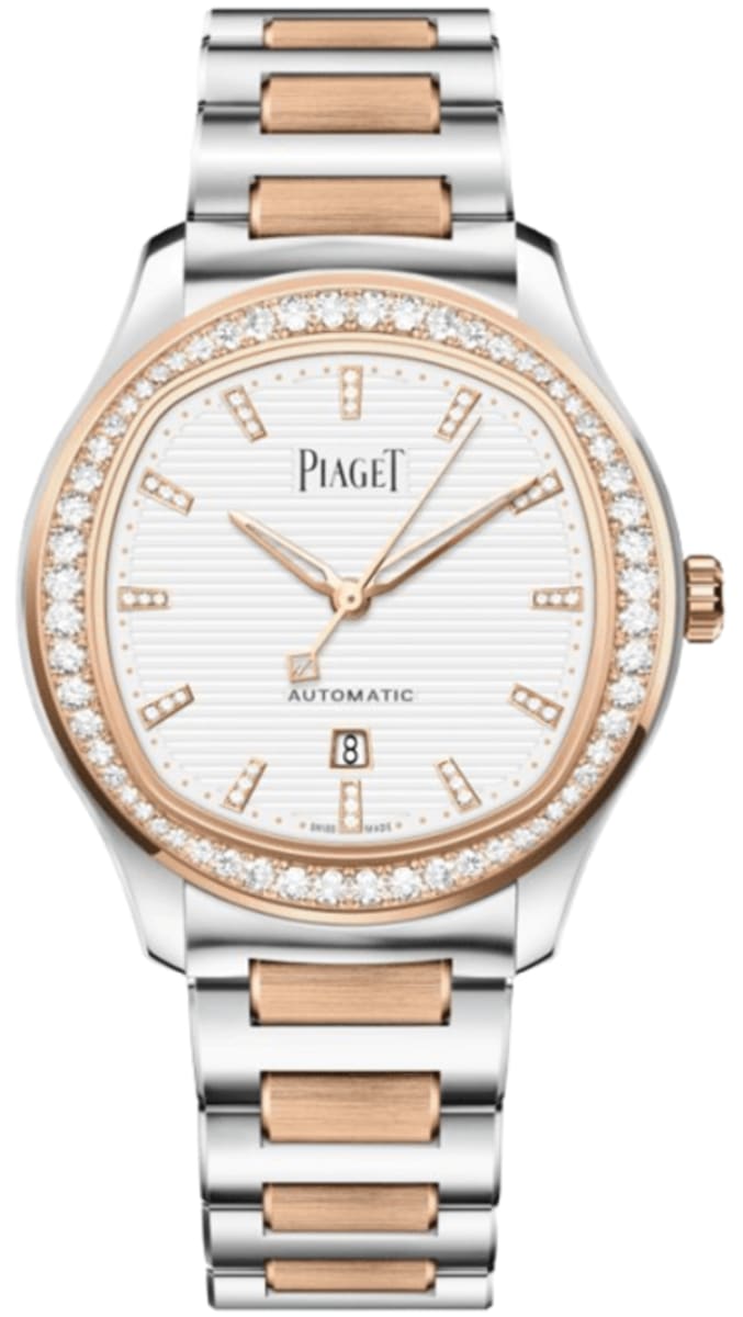 Piaget Polo Date 18K Rose Gold Steel Diamond Bezel Women's