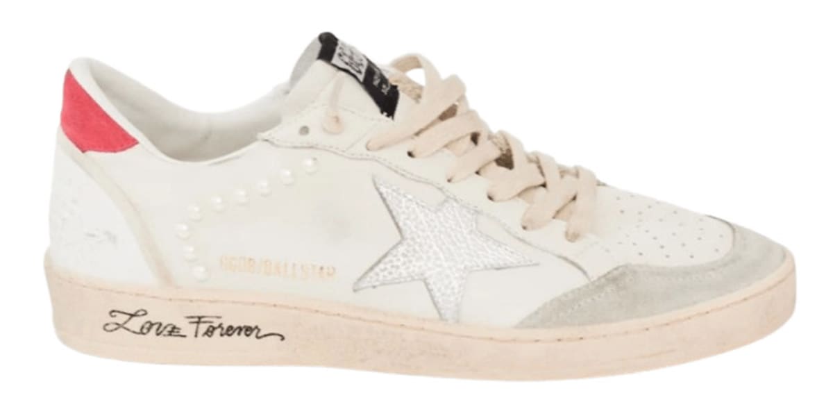 Golden Goose Ball Star Silver Leather Star and Pink Suede Heel